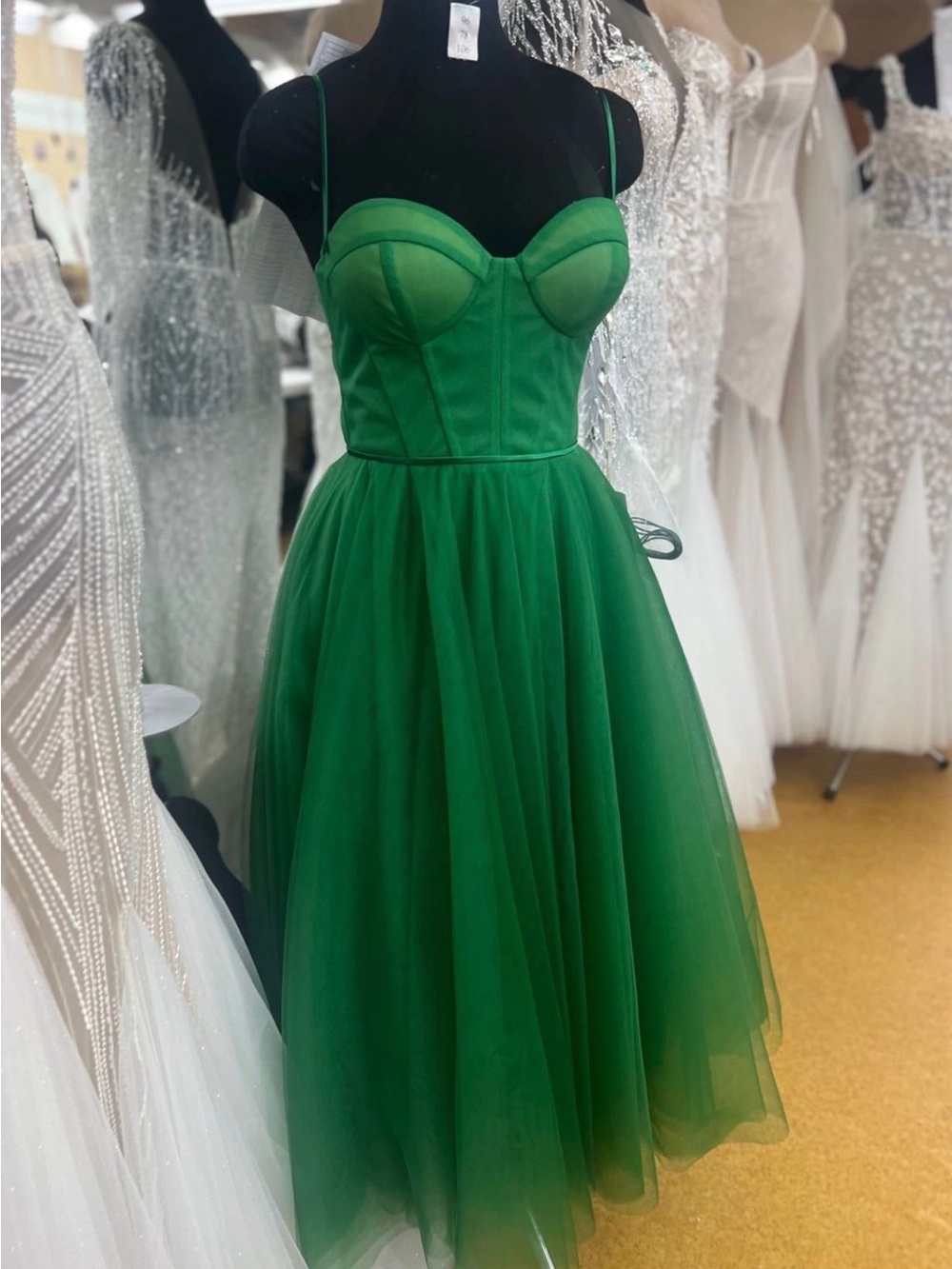 Green Tulle Fit-and-Flare Dress with Sweetheart Bodice